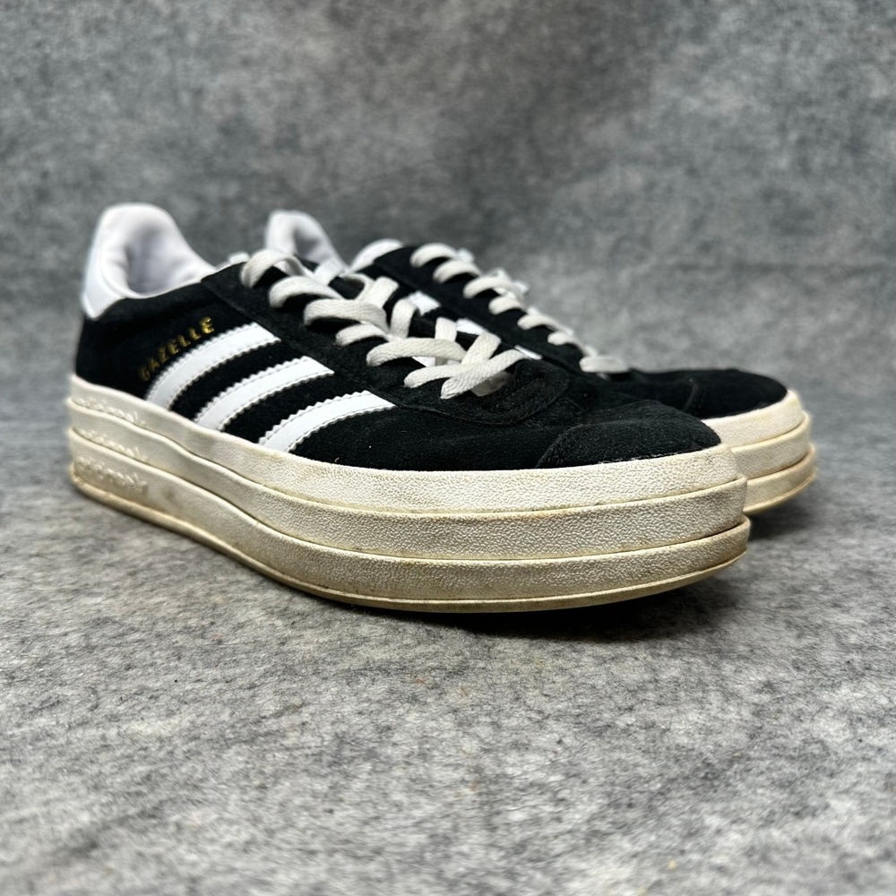 ADIDAS GAZELLE Platform Shoes Womens Size 7 Black Classic Victory Lace Up HO6122